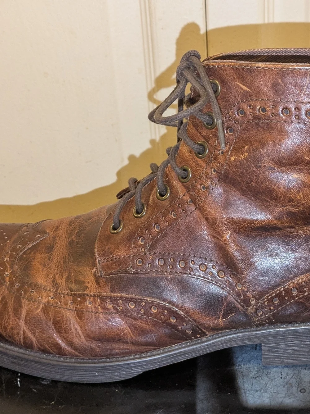 Men's Aston Grey Brown Ankle Distressed Leather Boots Size 12